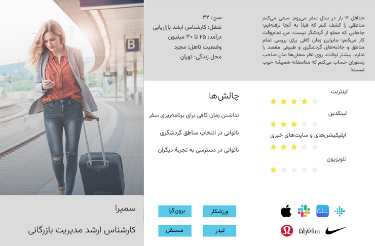 نمونه پرسونای مخاطب اپلیکیشن گردشگری